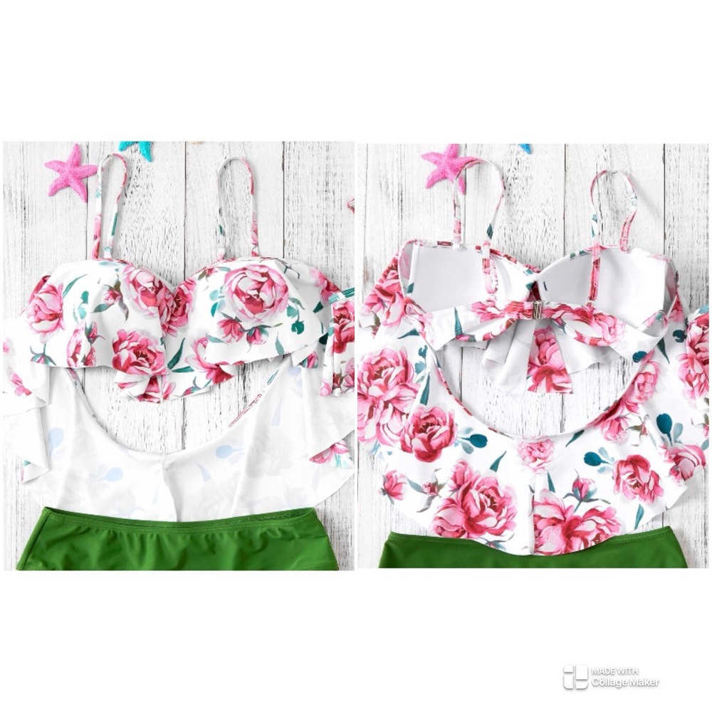 PatPat Floral Underwire Bikini Swimsuit Top with Ruffle Sleeves Womens Size L